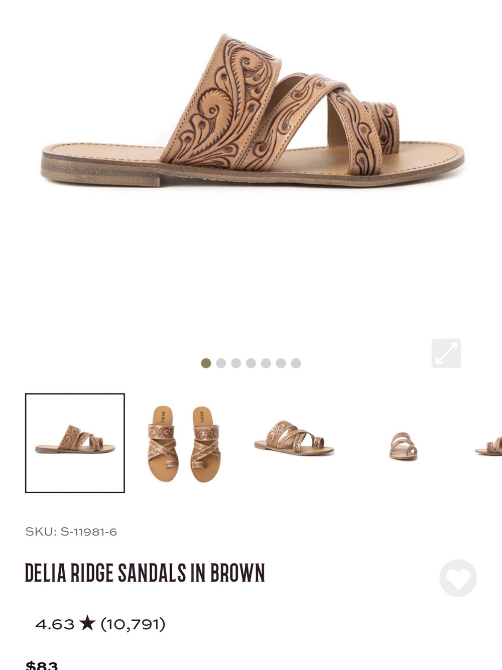 Tan Genuine Tooled Leather Slide Sandals - Picture 6 of 8